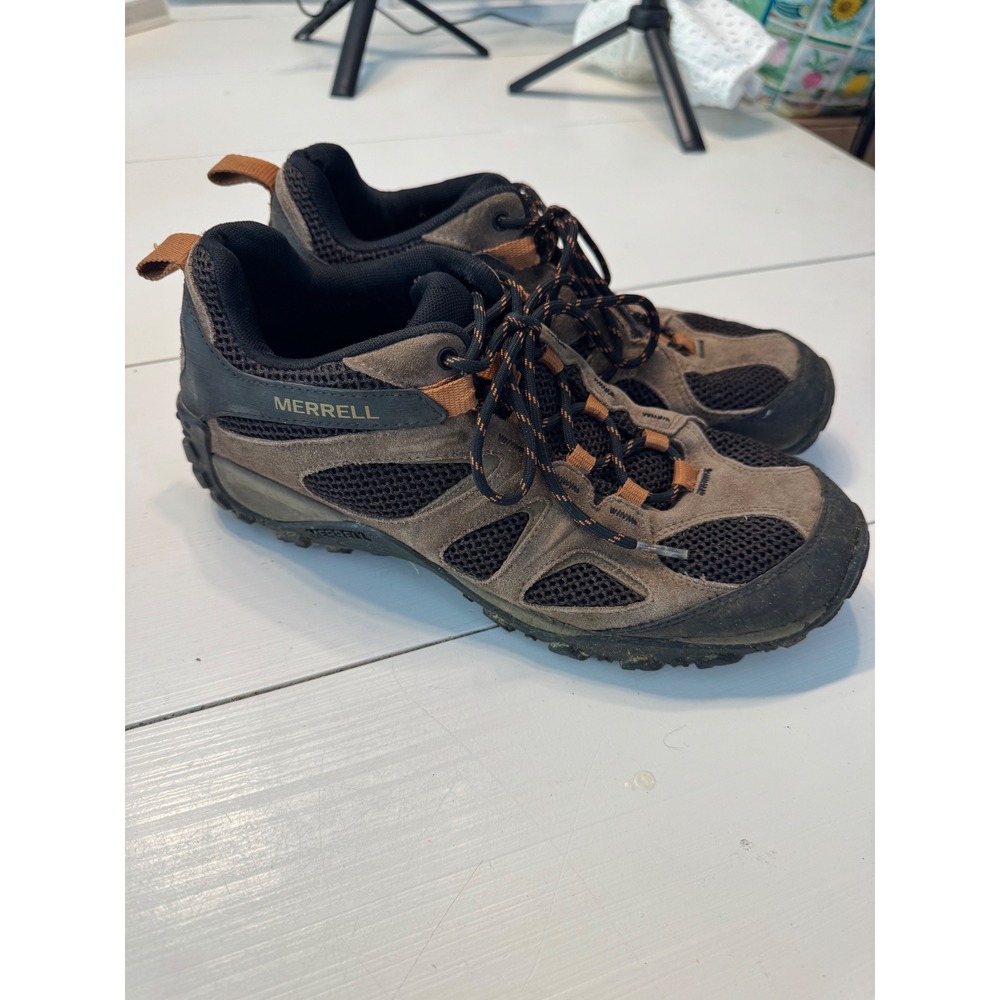 Merrell Mens J31275 Hiking Shoes Brown Black Mesh Suede Trail Sneakers Size 9.5